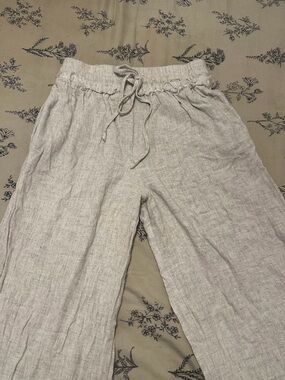 BKE Wide Leg Drawstring Linen-Blend Pants in Light Beige